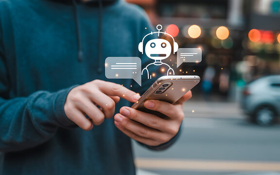 Person using a smartphone with a chatbot interface, symbolizing ai and digital communication