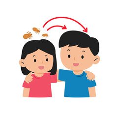 Scratching Head with Lice. Lice infection concept