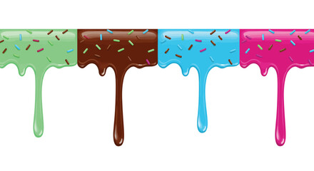 Colorful Melting Ice Cream Drips with Sprinkles in a Row