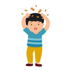 Scratching Head with Lice. Lice infection concept
