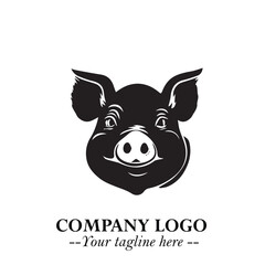 Head of Pig Logo Symbol in Black on the White Background with Simple Modern Animal Design
