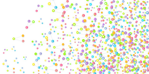 Social media marketing, Communication networking concept. Random icons social media services tags linked on white background. Comment, friend, like, share, target, message. Vector Internet concept.