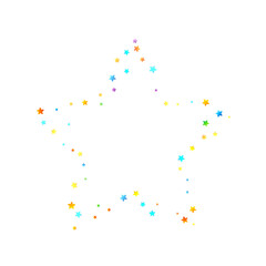 Rainbow Festive Confetti. Carnival Template. Colorful Star Falling. Beautiful Holidays Party. Little Tiny Multicolor Sprockets on White Background. Bright Vector Illustration.