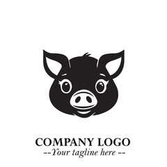 Head of Pig Logo Symbol in Black on the White Background with Simple Modern Animal Design