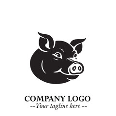 Head of Pig Logo Symbol in Black on the White Background with Simple Modern Animal Design