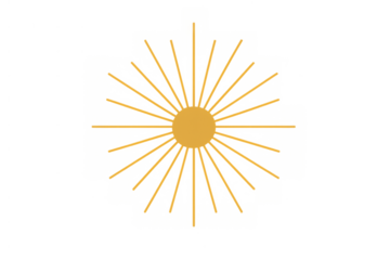 Sun of may symbol, a golden radiating icon representing argentina with beams on transparent background