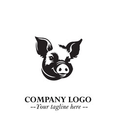 Head of Pig Logo Symbol in Black on the White Background with Simple Modern Animal Design