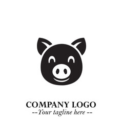 Head of Pig Logo Symbol in Black on the White Background with Simple Modern Animal Design