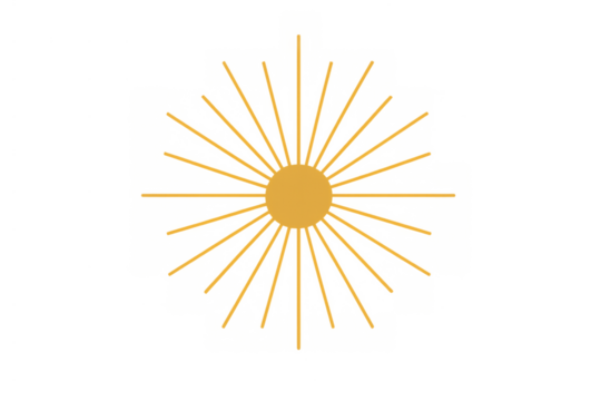 Sun of may symbol, a golden radiating icon representing argentina with beams on transparent background