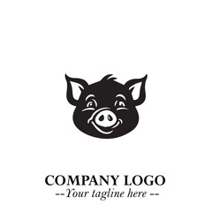 Head of Pig Logo Symbol in Black on the White Background with Simple Modern Animal Design