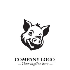 Head of Pig Logo Symbol in Black on the White Background with Simple Modern Animal Design