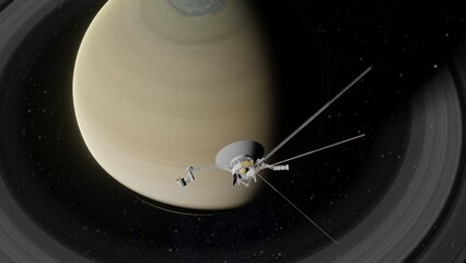 Space Probe Approaching Planet Saturn 4K © Beyond Astronomy