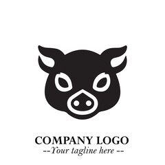 Head of Pig Logo Symbol in Black on the White Background with Simple Modern Animal Design