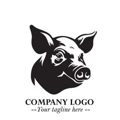 Head of Pig Logo Symbol in Black on the White Background with Simple Modern Animal Design