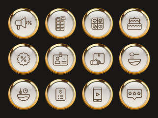 sweet shop gold rimmed icons. gold rimmed sweet shop gold rimmed icons for web and ui design, mobile apps, print polygraphy and promo advertising business