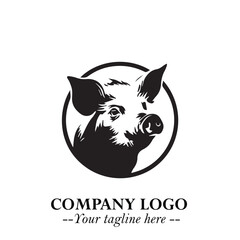 Head of Pig Logo Symbol in Black on the White Background with Simple Modern Animal Design