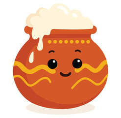 Flat Illustration of Pongal Celebration Items Clay pot with overflowing milk or rice vector in white background