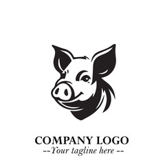 Head of Pig Logo Symbol in Black on the White Background with Simple Modern Animal Design