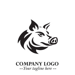 Obraz premium Head of Pig Logo Symbol in Black on the White Background with Simple Modern Animal Design