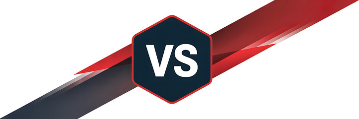 Versus symbol in a hexagon with red and blue abstract shapes