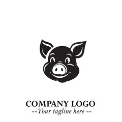 Head of Pig Logo Symbol in Black on the White Background with Simple Modern Animal Design