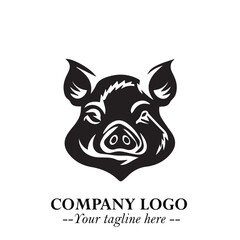 Head of Pig Logo Symbol in Black on the White Background with Simple Modern Animal Design