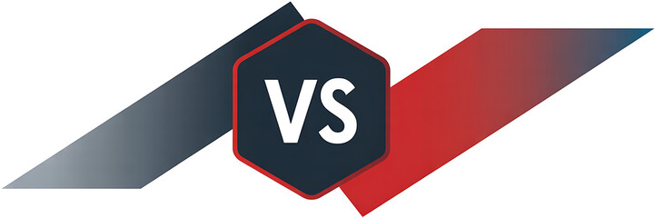 Graphic illustration of a vs symbol between two abstract colored shapes, representing competition or comparison