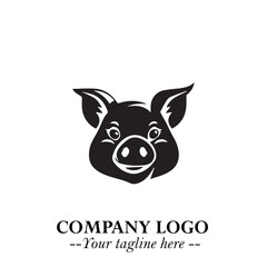 Head of Pig Logo Symbol in Black on the White Background with Simple Modern Animal Design