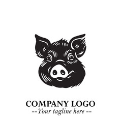 Head of Pig Logo Symbol in Black on the White Background with Simple Modern Animal Design
