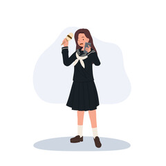 a japanese schoolgirl in seifuku outfit taking a cute selfie with her food showing kawaii culture and youth lifestyle in japan