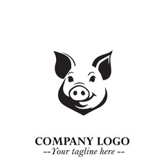 Head of Pig Logo Symbol in Black on the White Background with Simple Modern Animal Design