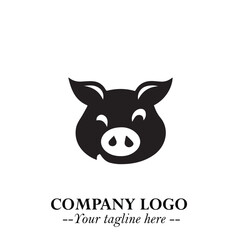 Head of Pig Logo Symbol in Black on the White Background with Simple Modern Animal Design