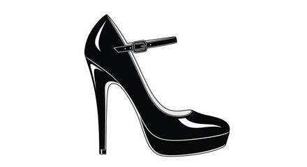 Elegant black high heel shoe classic Mary Jane style illustration isolated on white background