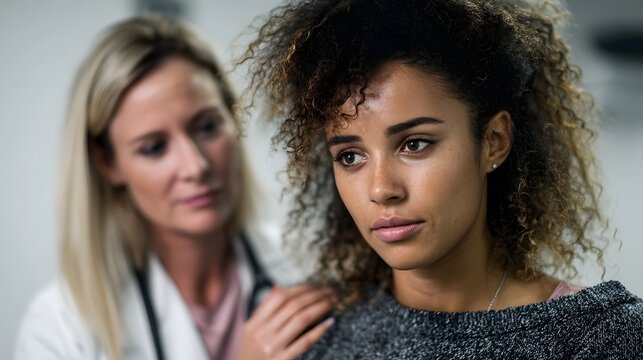 A doctor offers support to a worried patient in a medical consultation