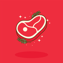 Fresh Steak Meat Cute Food Illustration