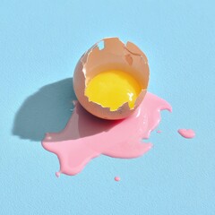 Broken egg yolk on a pastel background
