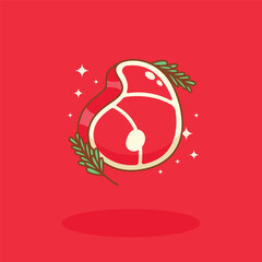 Fresh Steak Meat Cute Food Illustration