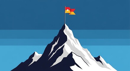 Mountain Peak Flag Illustration Achieving Goals and Success