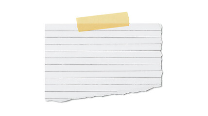 A torn piece of lined paper attached with a piece of yellow tape