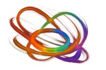 Abstract rainbow light trails swirl in vibrant, glowing curves on transparent background, conveying dynamic motion and futuristic energy