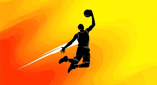 Dynamic Basketball Silhouette - A High-Flying Slam Dunk Illustration.