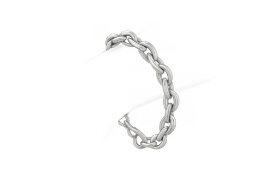 Broken silver metal chain representing freedom, breaking barriers, overcoming addiction, and liberation on transparent background - Powered by Adobe