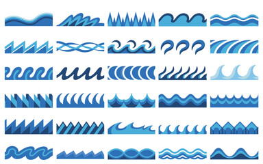 Obraz premium Collection of blue wave and water edge graphic elements
