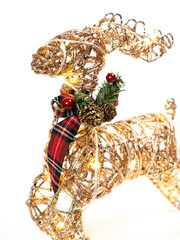 Golden New Year's Deer Figurine. Isolated on white background