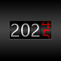 2025. New Year Black Odometer on black background - New Year 2025 design, odometer style with white and red numbers