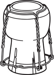 Champagne Bottle Wire Cage Vector – Detailed Museet Illustration for Sparkling Wine Packaging