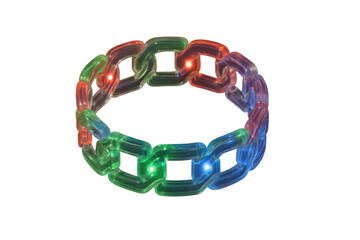 Colorful transparent chain link bracelet with glowing connections and vibrant translucent plastic rings