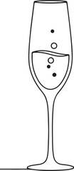 Minimalist Champagne Flute Icon with Bubbles – Elegant Line Art for Celebration, Party, and Drink Themes