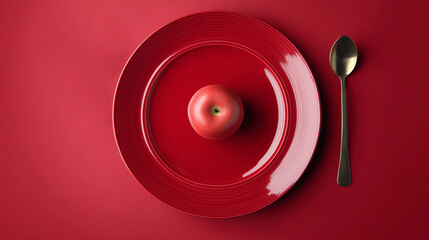 Red apple on the red plate