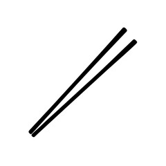 Minimalistic black and white vector illustration of two simple oriental chopsticks, an essential traditional utensil used for eating asian cuisine, isolated on a clean white background.